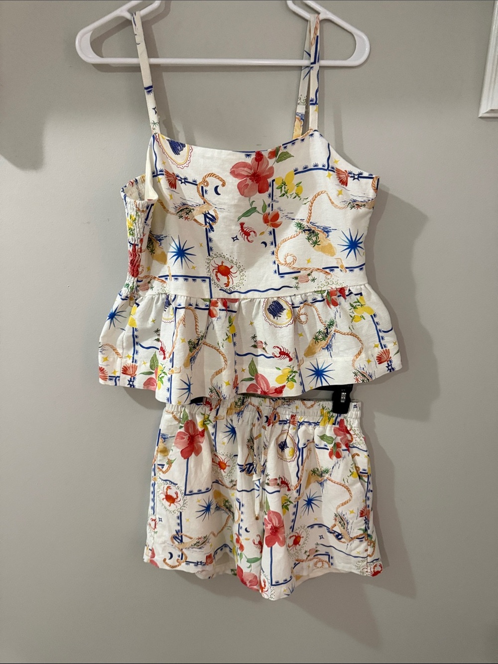 entro White Floral & Nautical Print Ruffle Tank and Shorts Set